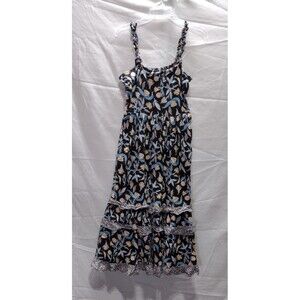 Universal Thread Medium Tank Dress Maxi Black Floral Sundress Ruffle Stretch